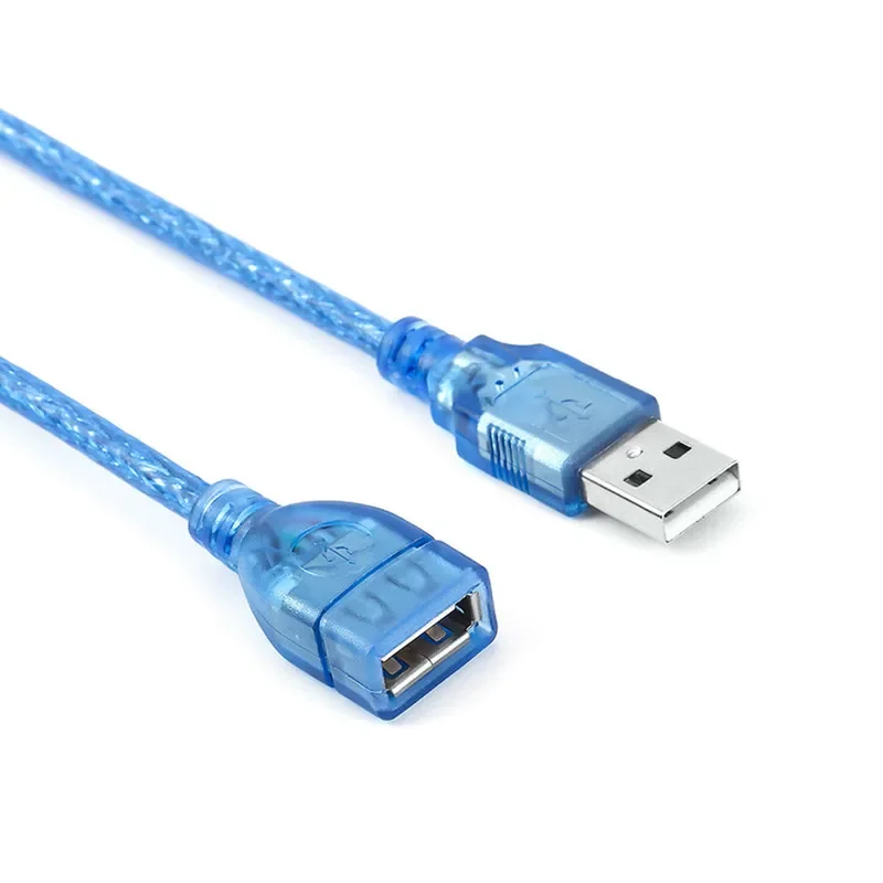 Câble d'extension USB 2.0 mâle vers femelle, tout cuivre, bleu transparent, 0.3 m, 0.5 m, 1 m, 1.5 m, 3 m, 5/10 m