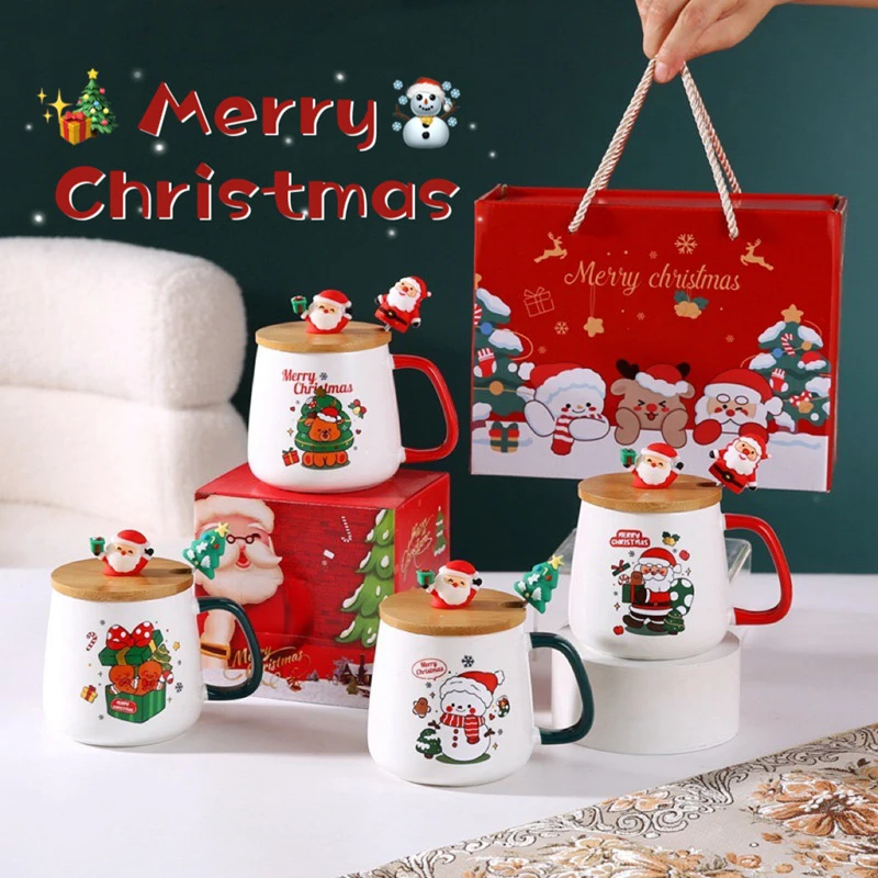 Creative Christmas Ceramics Mug Cartoon Santa Claus Snowman Gift Box Heat Preservation Coffee Cups ﻿New Year Gift Cute Drinkware