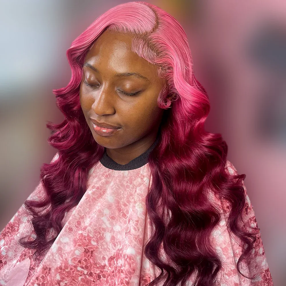 13X6 الدانتيل أمامي باروكة من شعر طبيعي أومبير بورجوندي الجسم موجة الوردي 613 الملونة البرازيلي 13X4 الدانتيل الشفاف شعر مستعار أمامي للنساء