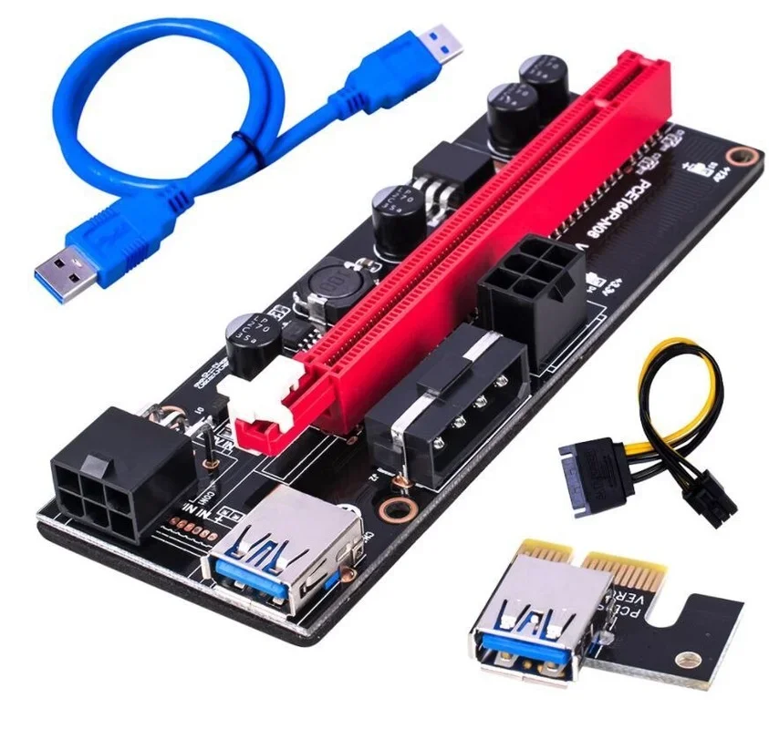بطاقة مهايئ USB 3.0 PCI-E Riser, VER 009S, Express 1x, 4x, 8x, 16x, موسع Pcie, SATA, 15Pin إلى 6 Pin Power