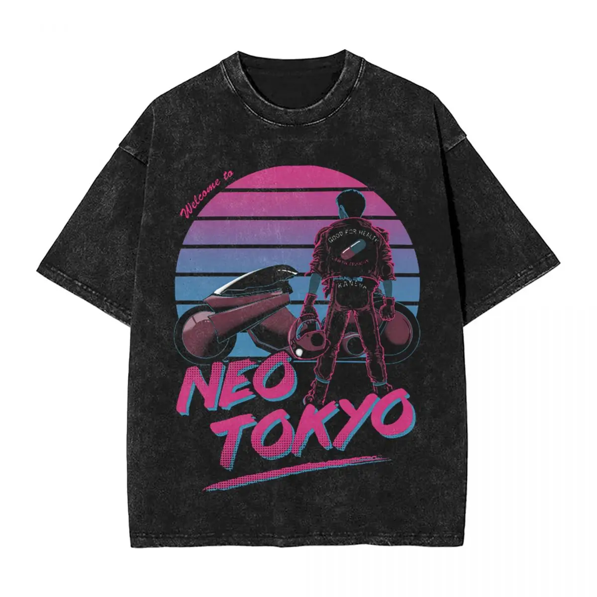 Welcome To Neo Tokyo T Shirts Washed Short Sleeve Oversize T-Shirt Akira Shotaro Kaneda Motorcycle Vaporwave Novelty Printed Tee