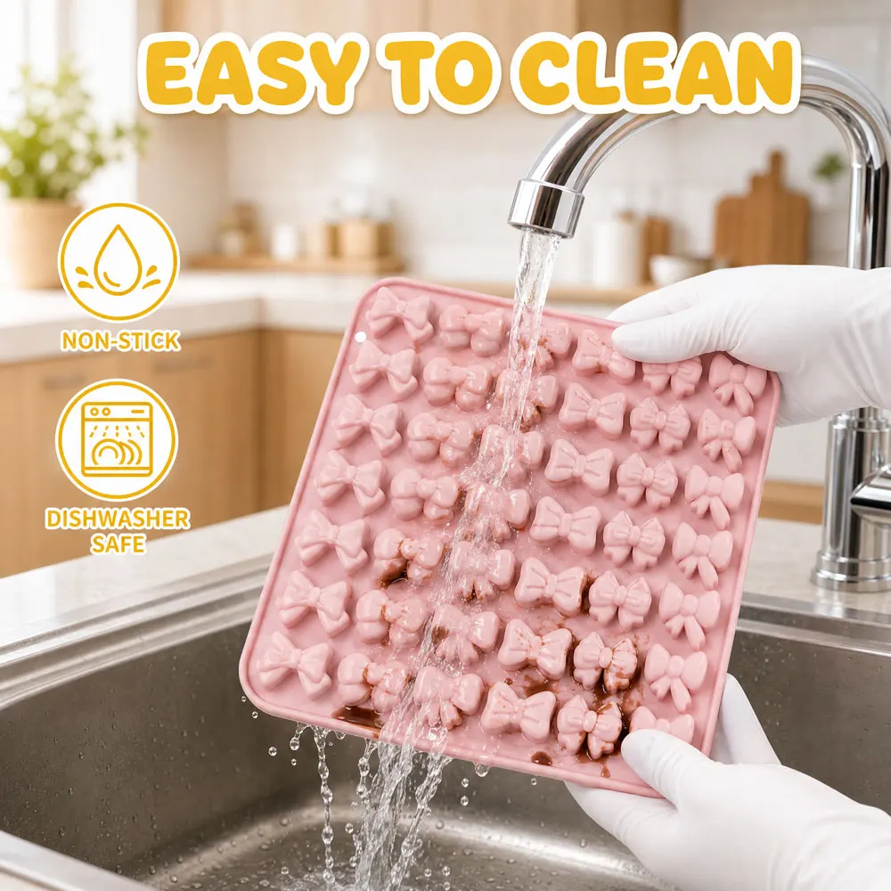 Cute Bow Silicone Cake Mold,3D Mini Shape Baking Tray for Candy,Chocolate,Muffin,Jelly & Soap,Non-Stick DIY Kitchen Supplies