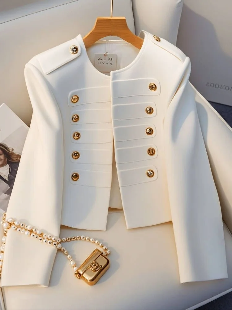 Spring Autumn Cropped Jacket Double-breasted Coat Women Jacket Long-sleeved Top Design Women's Clothing Small Jackets Trendy