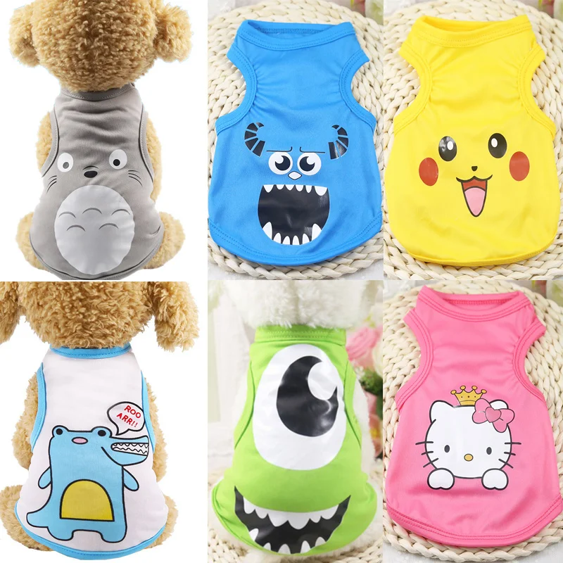 Colete animal cartoon para cães pequenos, fantasia de cachorro respirável, camiseta sem mangas para gato, roupa de pelúcia, verão