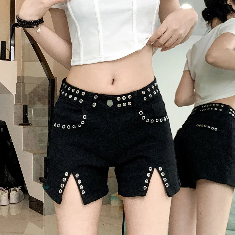 

Джинсовые шорты в стиле ретро, женские дизайнерские широкие брюки с заклепками High Street для девочек XT1125