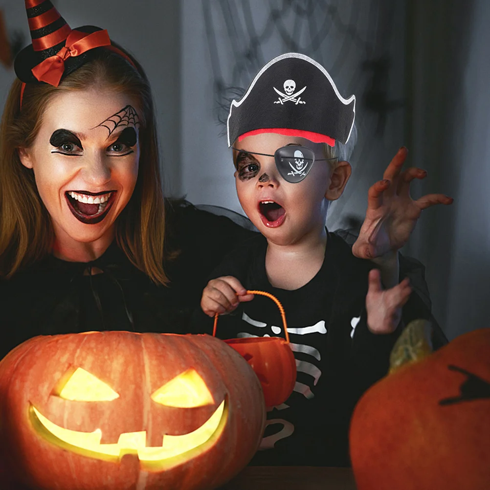 6Pcs Piraten Kostüm Hut Augenklappen Set Halloween Party Cosplay Piraten Zubehör Kinder Klassische Kostüm Kappe Filz Augenklappen