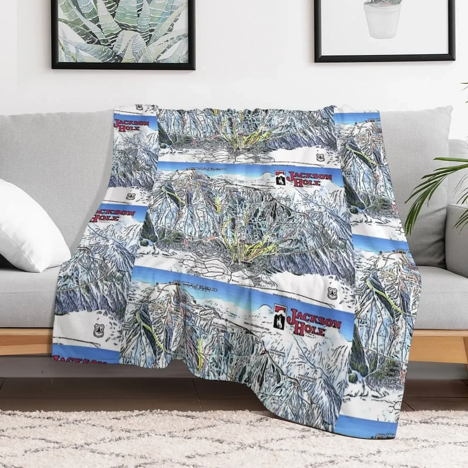 Jackson Hole Map Throw Blanket Warm Bed Fashionable Blankets