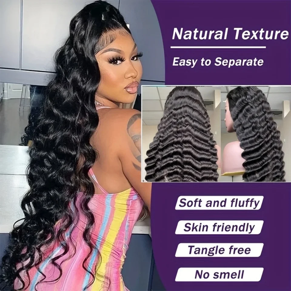 HD 13x6 Loose Nature Wave Lace Front Human Hair Wigs 220% Transparent 30 40 Inch 13x4  Loose Deep  Wave Lace Frontal Wig