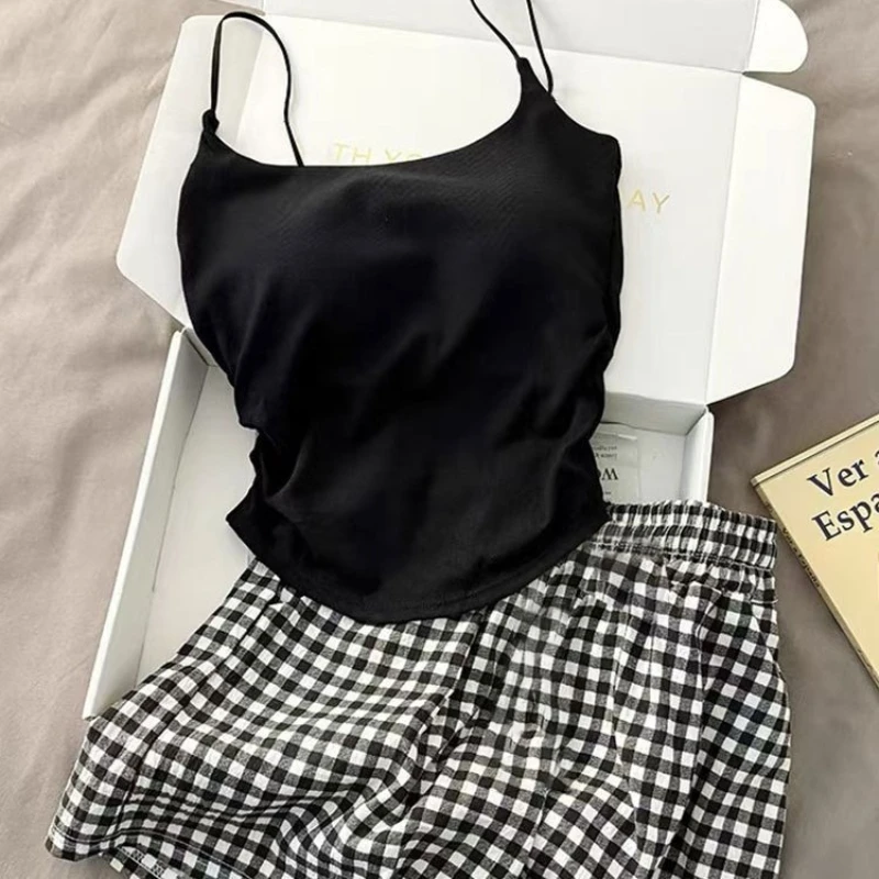 

Поставляется с подушечками для груди, пижамы, женские майки, шорты с героями мультфильмов, повседневная домашняя одежда без рукавов, которую можно носить вне одежды для сна