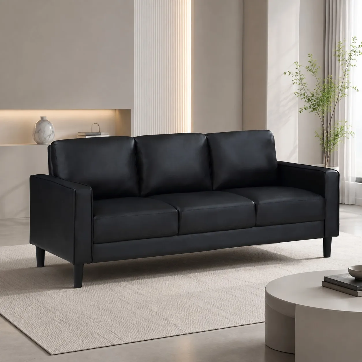 Coaster Home Furnishings - Ruth - Faux Leather Upholstered Track Arm Stationary Sofa with Plush Foam Seat and Webbing