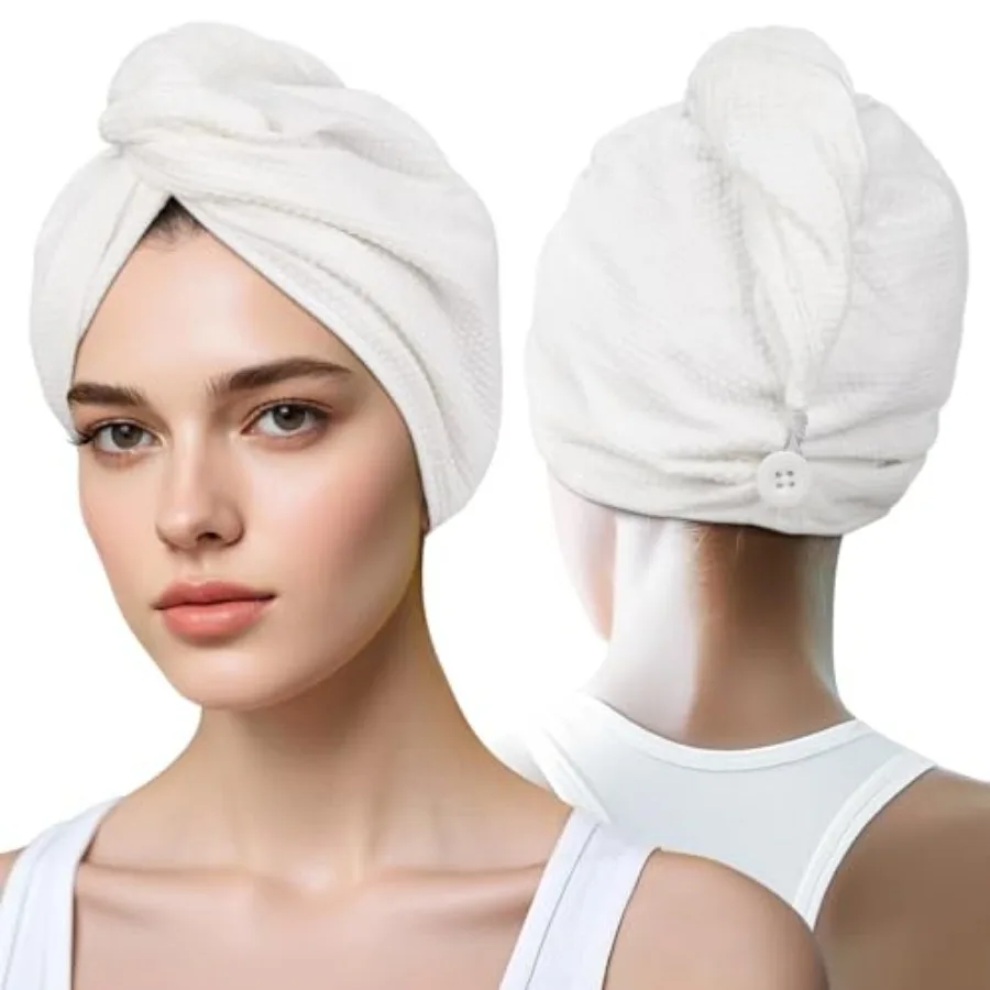 

1Pcs Disposable Microfiber Hair Towel with Button - Double Layer Quick Dry Hair Towel for Travel, Gym, Hotel Portable and Absor