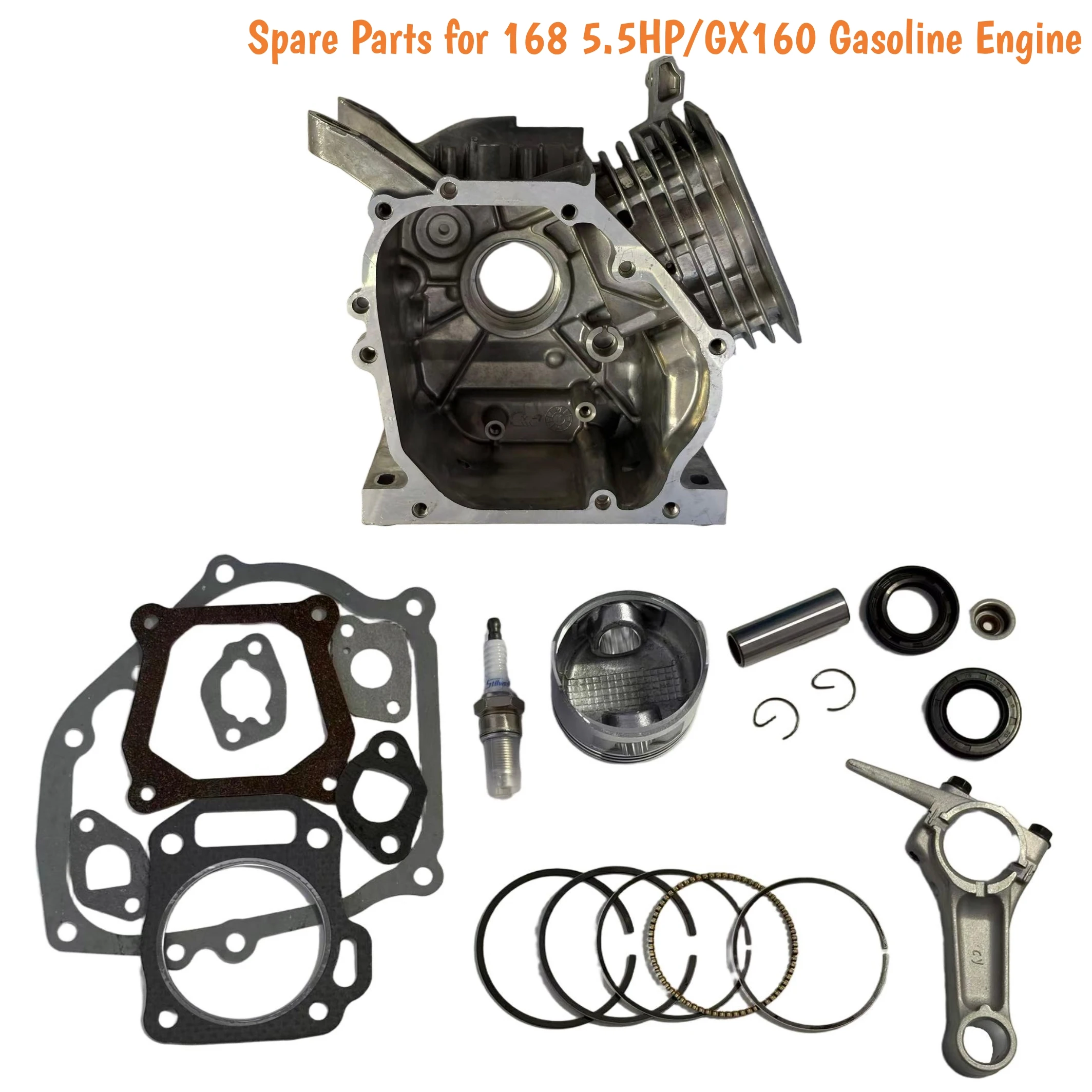 Crankcase, Piston, Piston Ring & Connecting Rod Kit for 168F 5.5HP GX160 Gas Generator