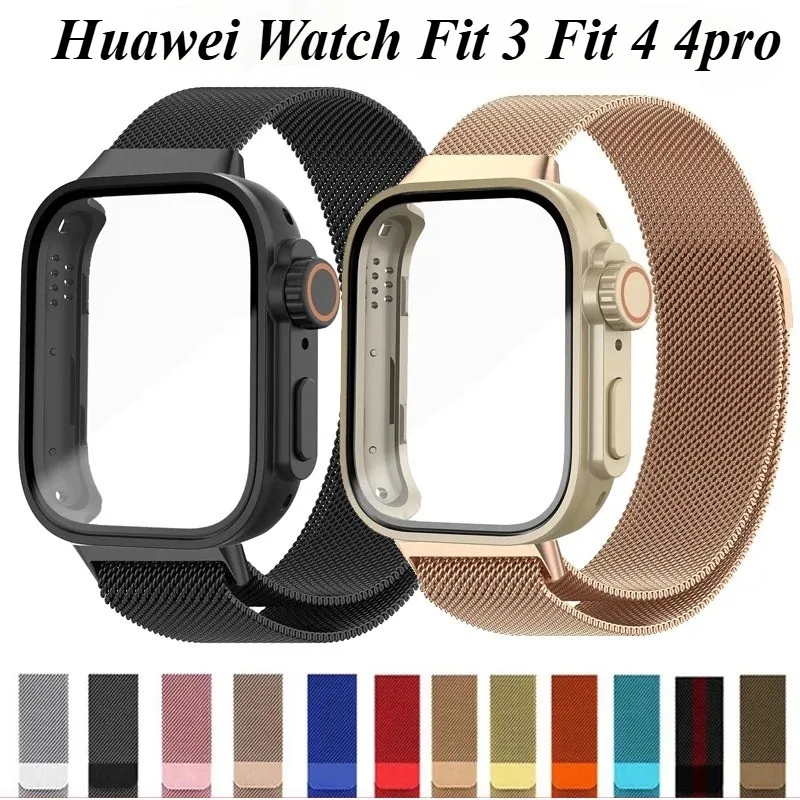 Magnetisches Milanese-Armband + Hülle für Huawei Watch Fit4-Fit4 Pro-FIT 3 Armband aus Edelstahl für Huawei Fit3 Zubehör