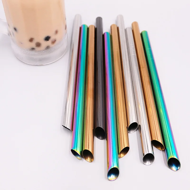 1pcs Reusable Drinking Straw 304 Stainless Steel Straw 12mm Wide Metal Straws Set Milkshake Bubble Tea Straw with Cleaner Brush