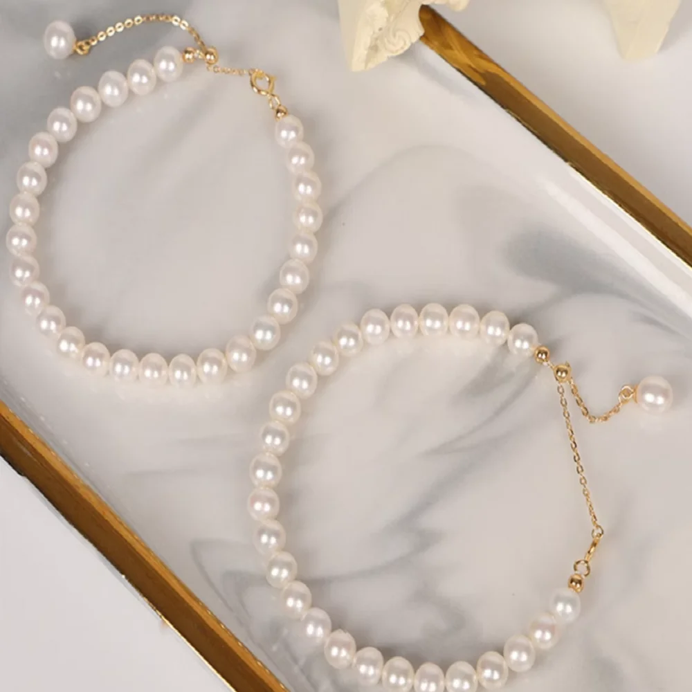 

Natural Pearl AAAA 7-8mm 8-9mm South Sea Round White Pearl Bracelet 925s 7.5-8inch
