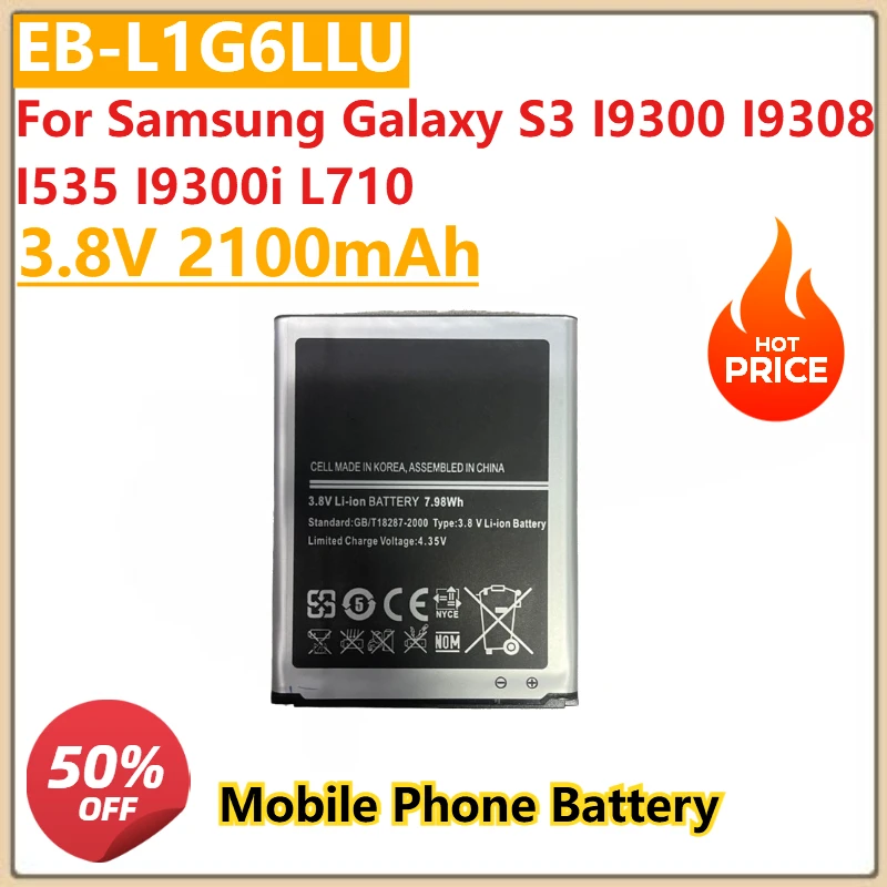 

EB-L1G6LLU 3.8V 2100mAh Replacement Battery For Samsung Galaxy S3 I9300 I9308 I535 I9300i L710 New High Quality