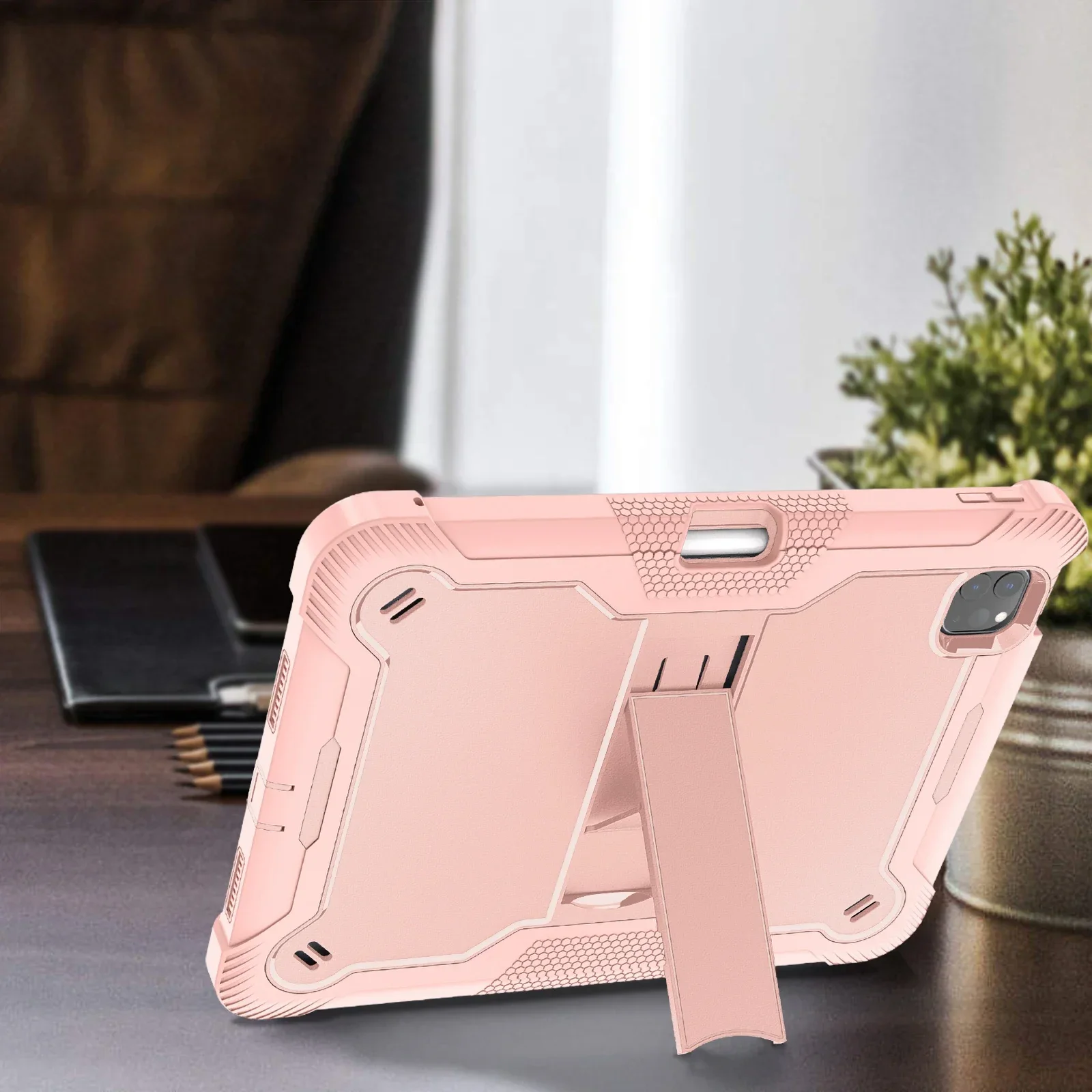 Case for iPad Air 5 4 Air 11 Full-Body Silicone Tablet Cover for iPad Pro 11 2024 4th/3th/2th/1th Built-in Kickstand & Pen Slot