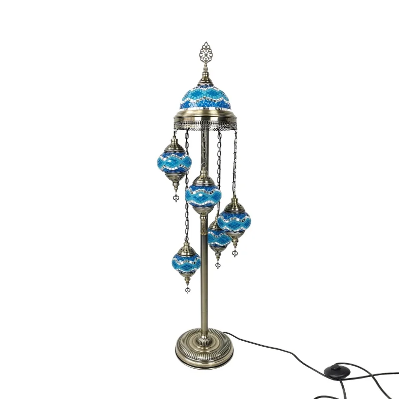 Mediterranean retro floor lamp, 5 Turkish colored handmade floor lamps in bedroom, living room and bar