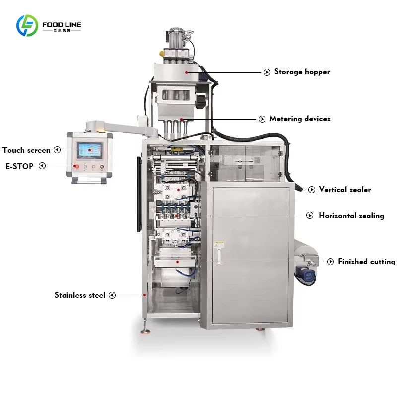 Automatic Multi Lanes 4 Sided Seal Chili Pepper Seasoning Salt Spice Powder Sachet Packing Machine