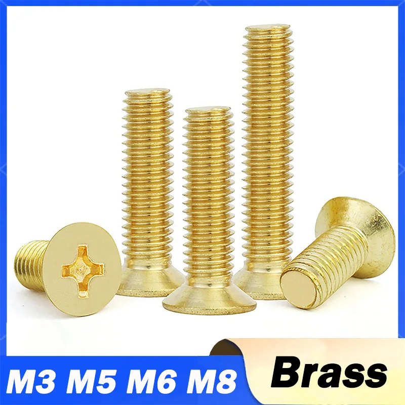 5/10/20/50/100 Pcs Brass Phillips Screws M3 M5 M6 M8 Flat Head Countersink Machine Screws Solid Brass Phillips Drive All Lengths