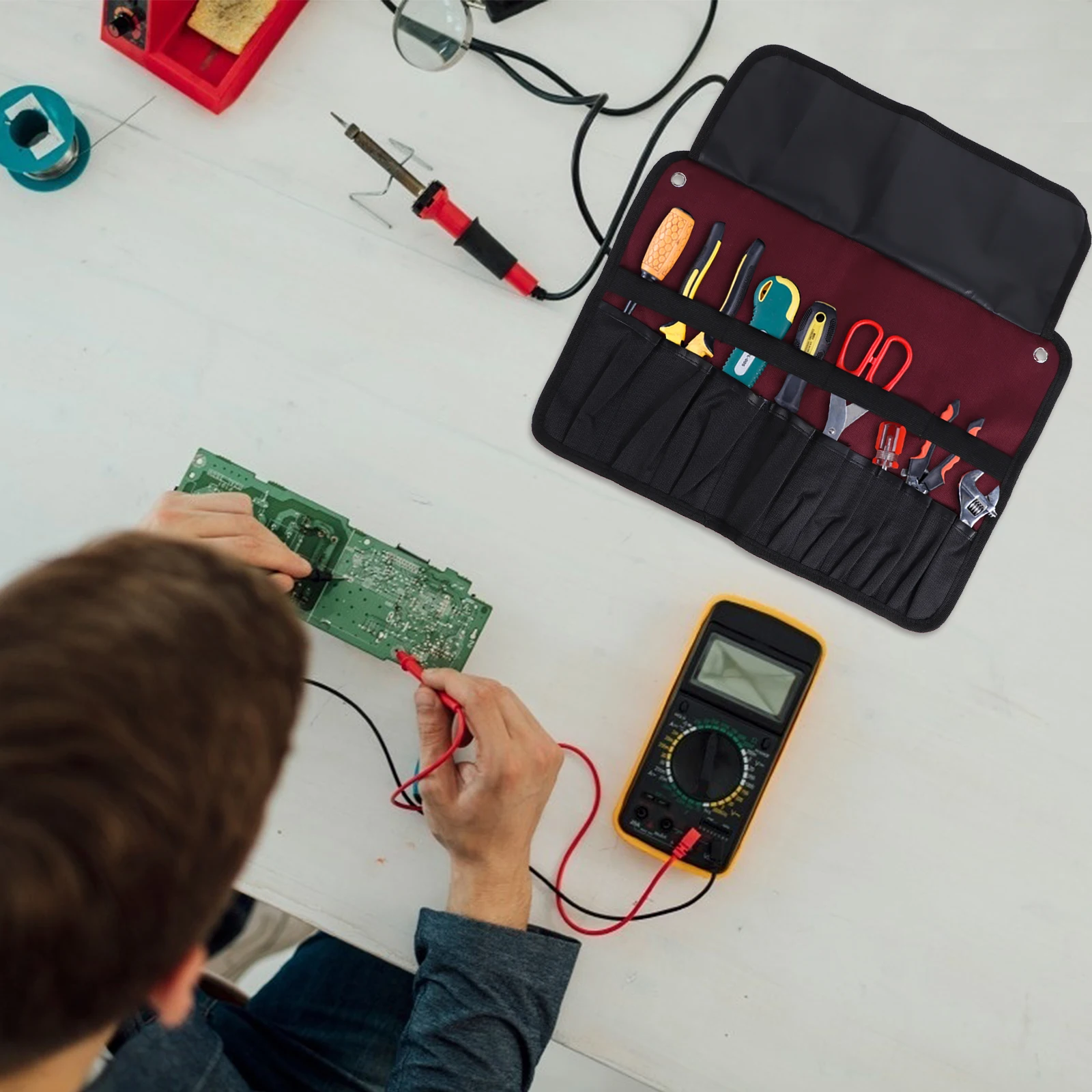 Lightweight Portable Roll For Diy Compact Wrench Holder With Multiple Pockets Easy Storage For Men Bag Tool Pouch Roll