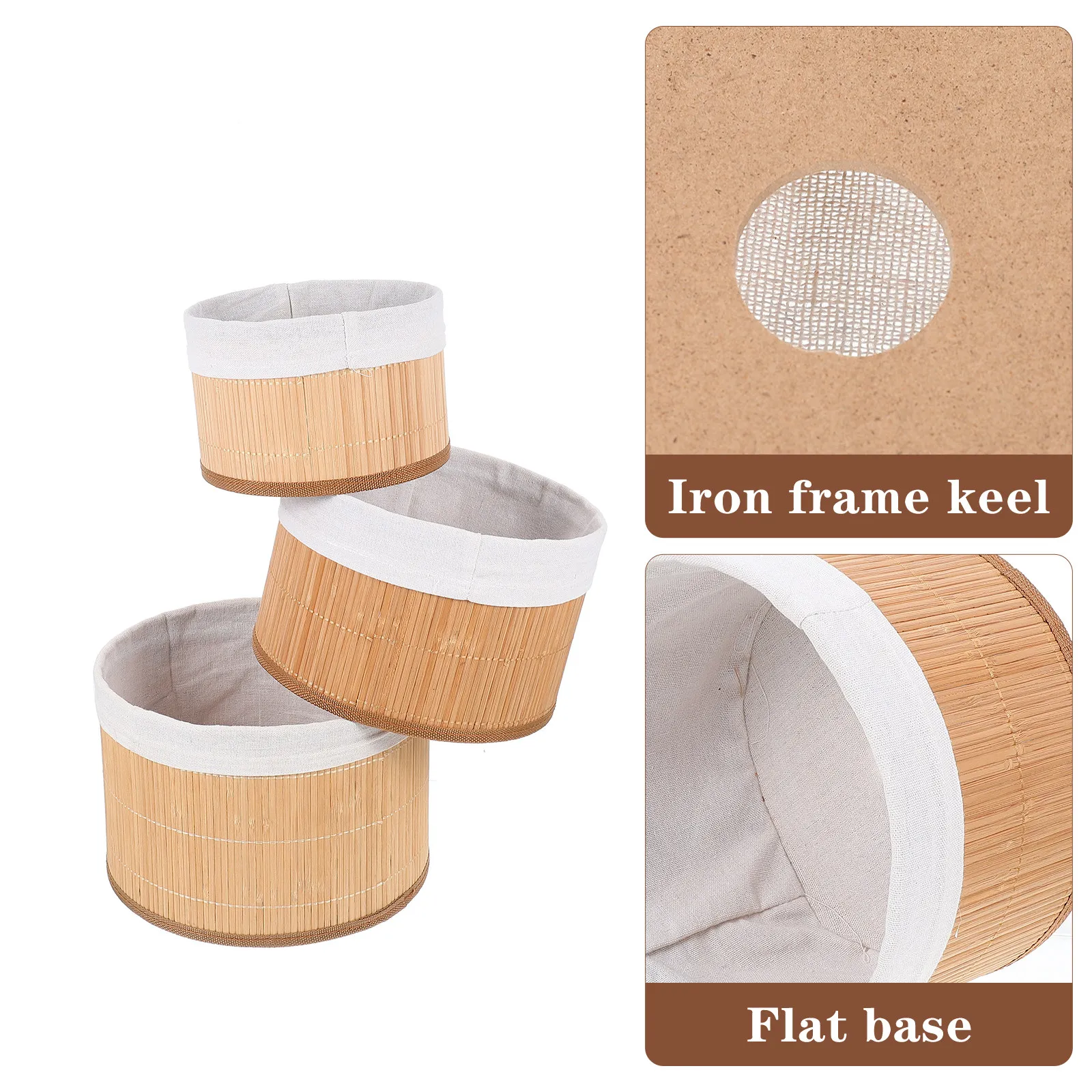 

Набор из 3 плетеных круглых бамбуковых корзин премиум-класса для хранения: для спальни, гостиной, балкона, ванной комнаты, для фруктов и закусок, многофункциональный настольный органайзер