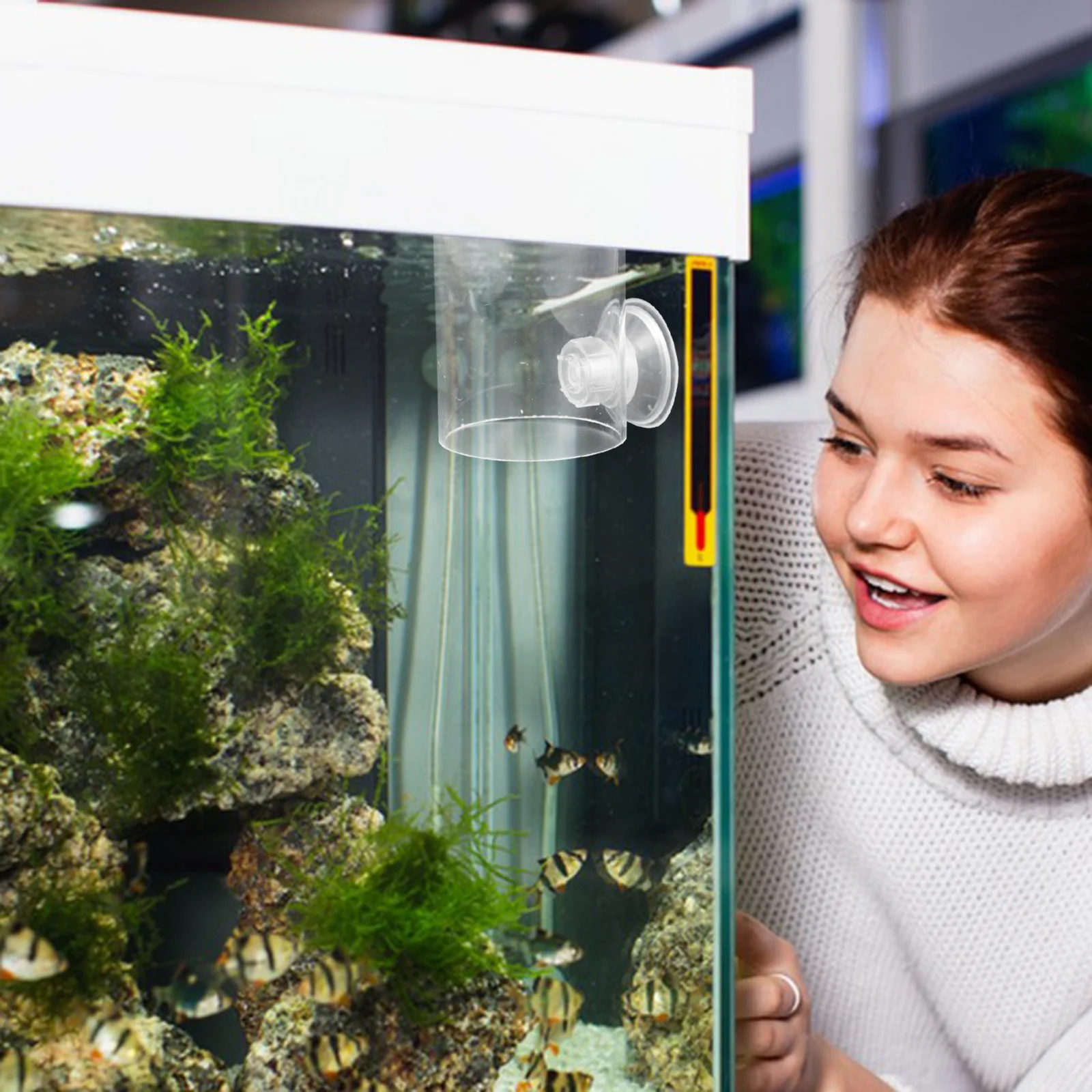 

Transparent Suction Cup Fish Feeder Fish Tank Feeding Ring Aquarium Feeder Prevent Scattering Controlled Dispersion Reusable