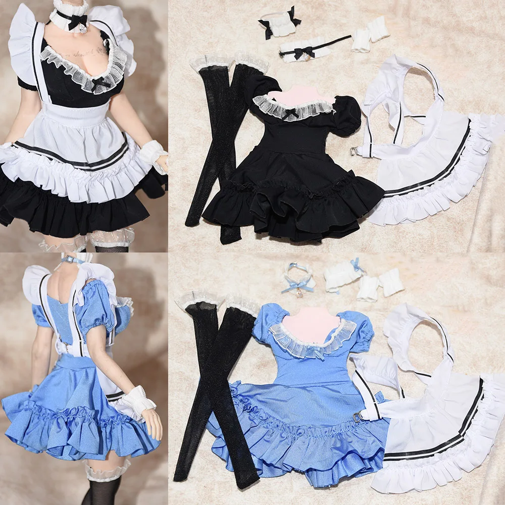 

1/6 Female Cute Lolita Maid Dress Lovely Anime Girl Apron Necklace High Socks Suit Fit 12" Action Figure Large Breast Body Model