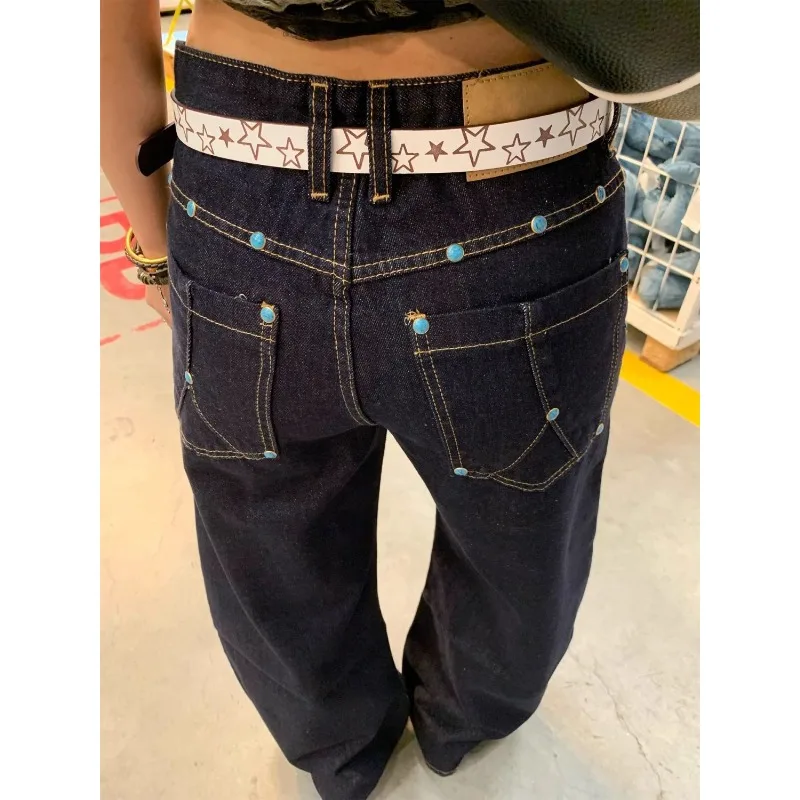 

Blue Jeans Women 2025 Summer Y2K American Vintage 2000s High Waisted Jean Straight Streetwear Casual Loose Wide Leg Denim Pants