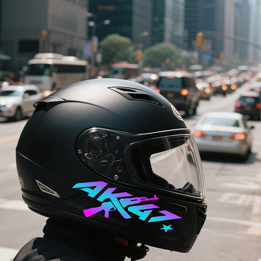 "AK47" Rifle Graphic Stickers Waterproof Vinyl Decals for Helmet Motorcycle Car Decor Black White Iridescent - view 5