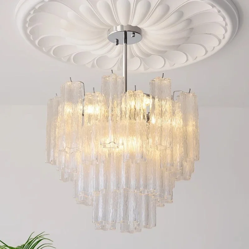 

SANDYHA Pink Glass French Style Pendant Light LED Lamp for Living Room and Bedroom Elegant Home Decoration Indoor Lighting