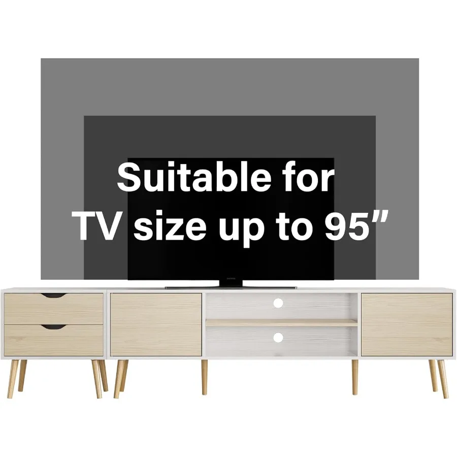 حامل تلفزيون لأجهزة التلفاز حتى 90 بوصة مع خزائن وأدراج تخزين في طاولة وحدة التحكم الحديثة باللون الأسود لغرفة المعيشة وغرفة النوم