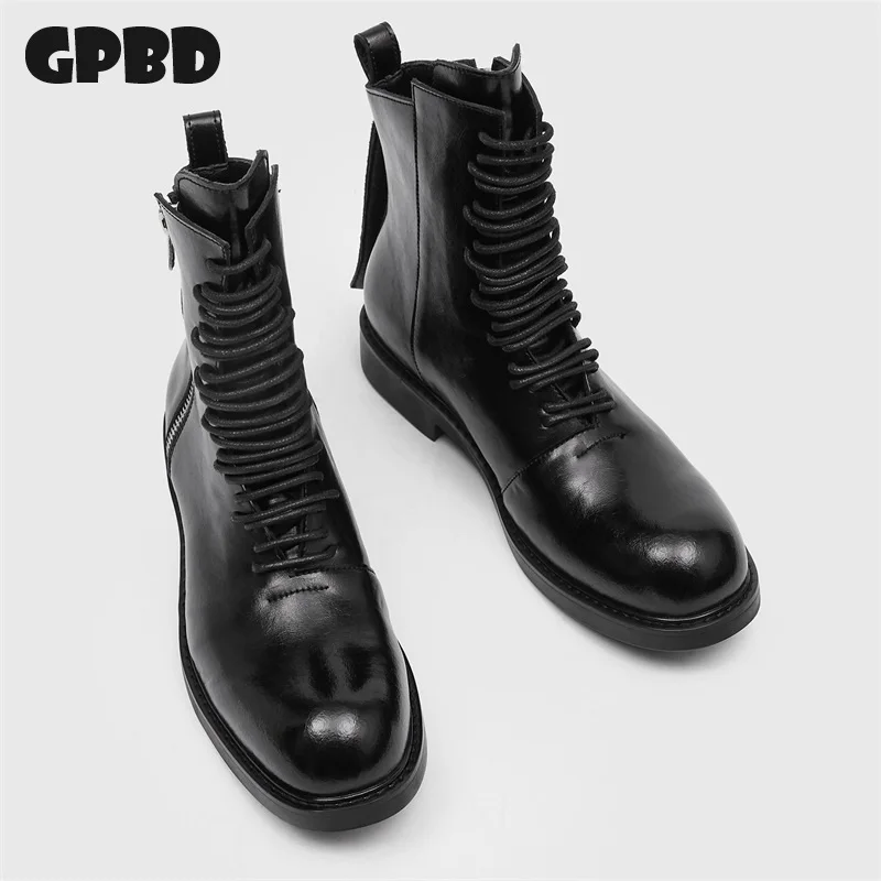 

GPBD Design Chelsea Boots Men 2025 Autumn British Style High-top Tube Zip Leather Shoes Fashion Derby Ankle Boots