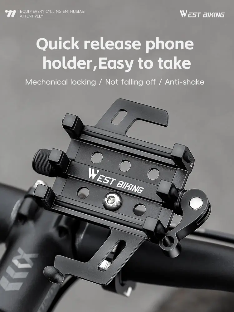 AliExpress West Biking WEST BIKING  Bicycle Phone Holder Aluminum Alloy Quick Release Cycling Phone Stand Anti-Shake Unblock Button Durable Phone Cage