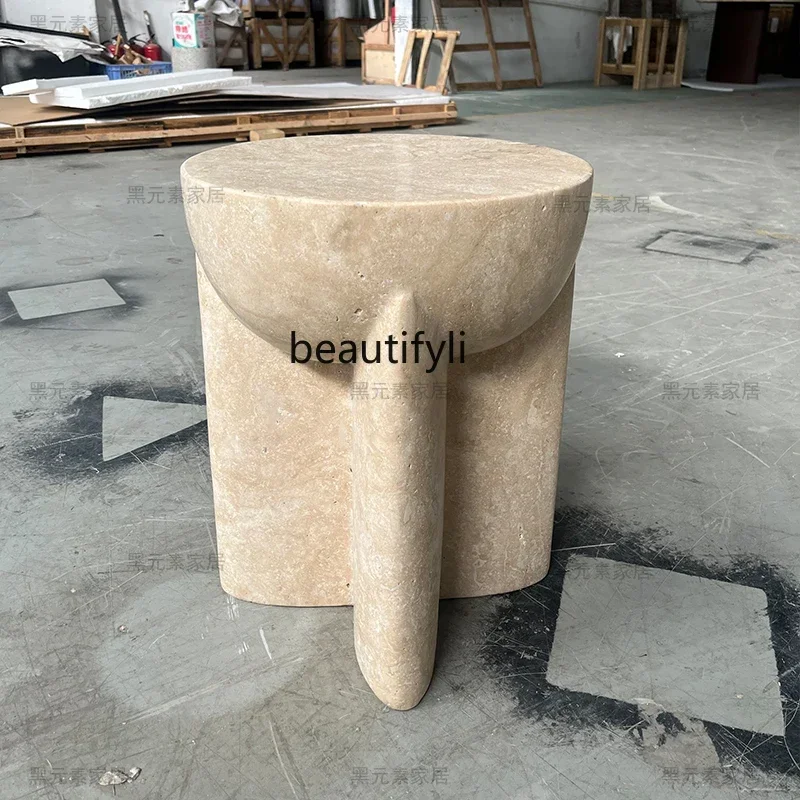 

yj19 Creative art hand-carved Roman natural travertine sofa edge few, bedroom bedside table small apartment