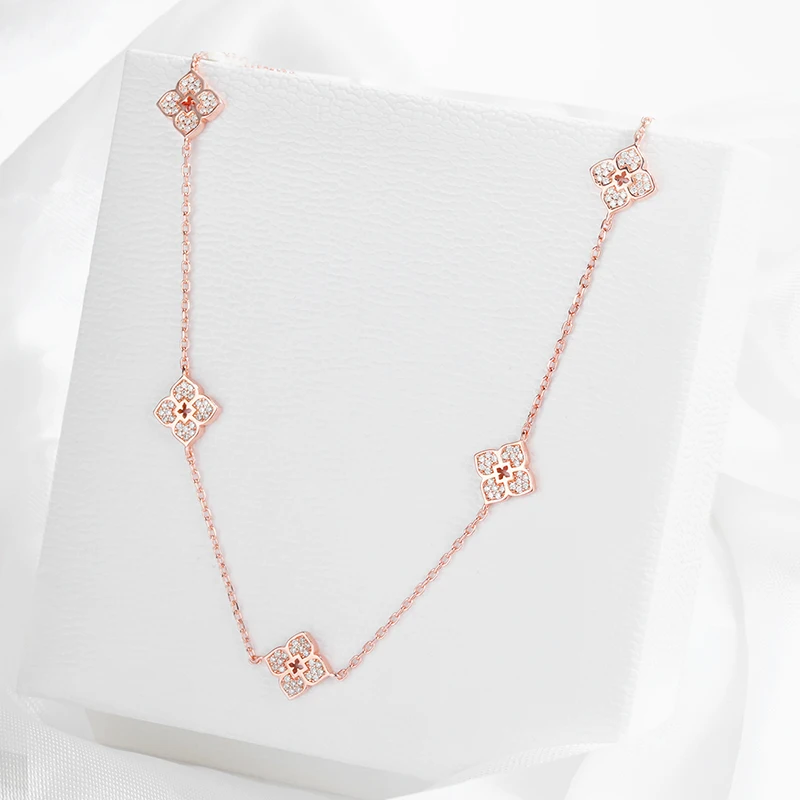 스미유에 18k 도금 플라워 모이사나이트 초커 목걸이 여성용 소녀용 목걸이 반짝이는 925... - 2