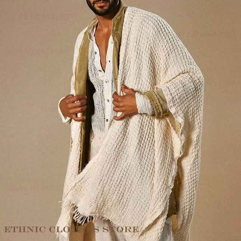 

New Knitted Men Cloak Coat Cardigan Spring Summer Tassel Scarf Shawl Jacket Cape Fashion Casual Harajuku Streetwear Outwear Wrap