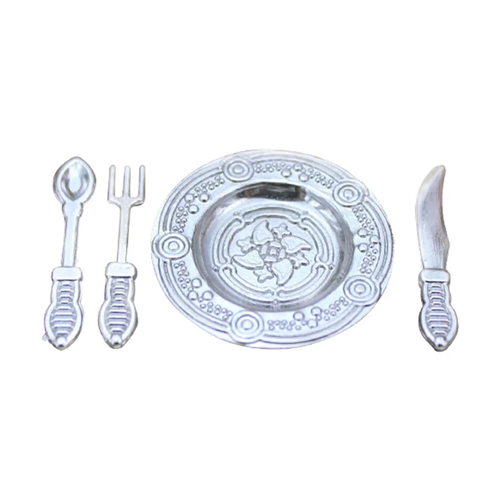 1/12 Dollhouse Miniature Accessories Mini Western Food Dishes Simulation Knife Fork Plate Model for Doll House Decoration ob11