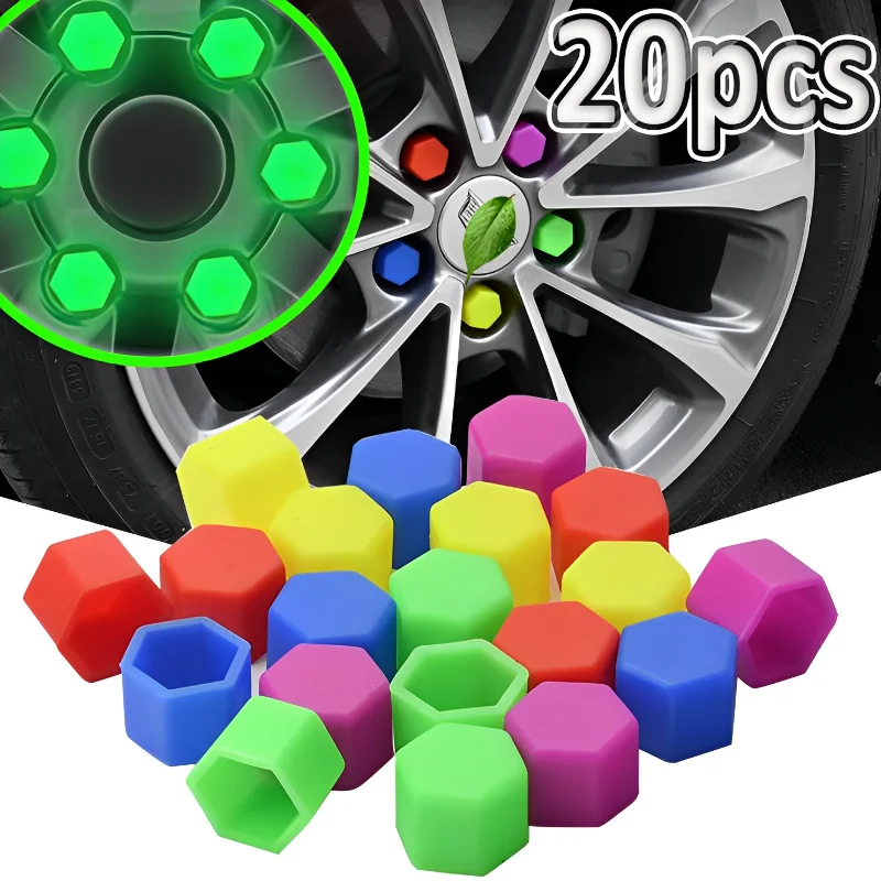 20Pcs 17/19/21MM Luminous Car Wheel Caps Bolts Covers Nuts Silicone Anti Collision Protective Tire Tyre Screw Rust Proof Nut Cap