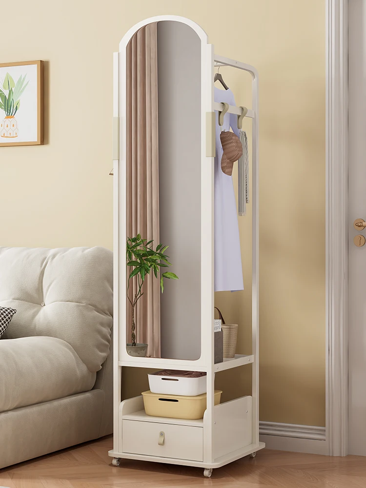 Household light luxury hanger full-length mirror integrated bedroom full body floor mirror storage rotation