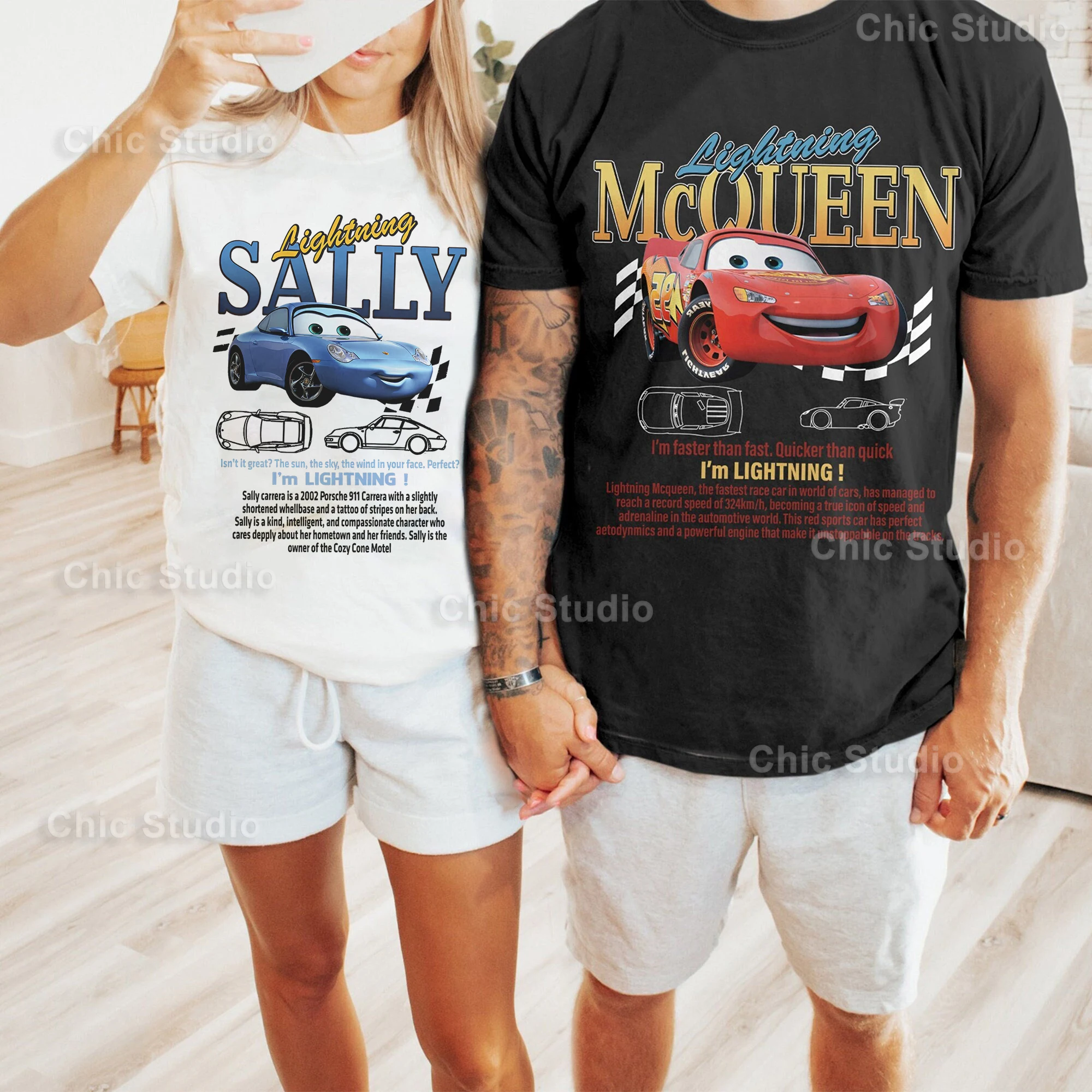 Sally and Lightning Mcqueen T Shirt For Men Women Couples Lightning Mcqueen Sally Matching T-Shirts Romantic Gift For Couple