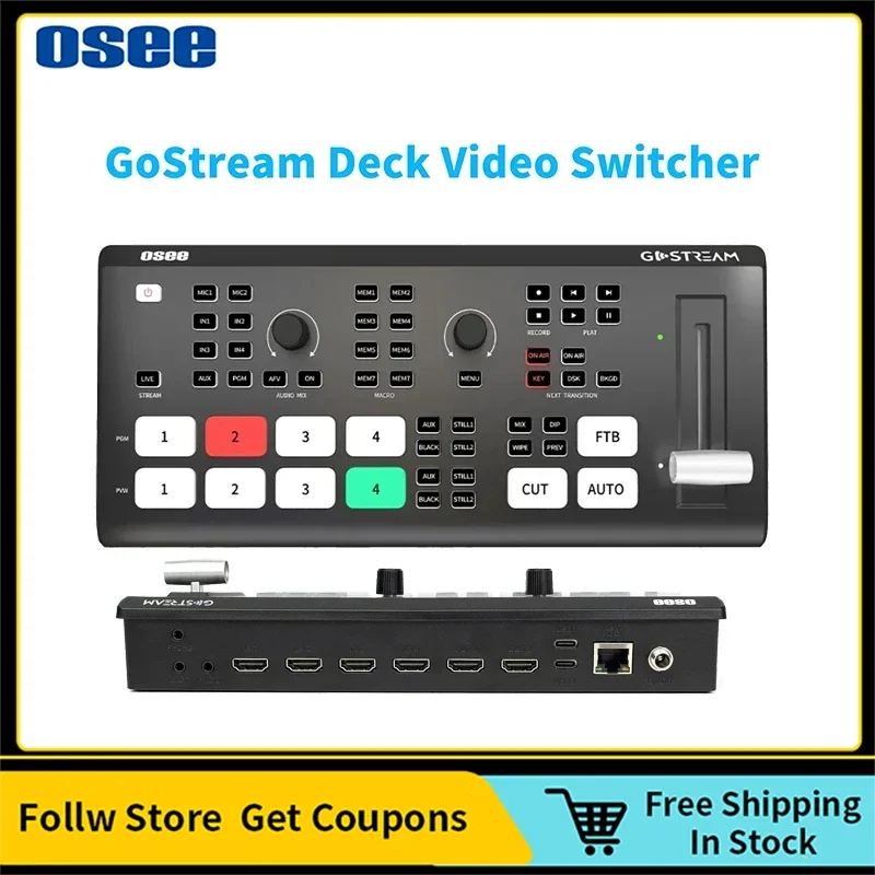 OSEE GoStream Deck Camera Video Mixer Switcher 4 Channel HDMI-متوافق مع شاشة تسجيل الفيديو المباشرة