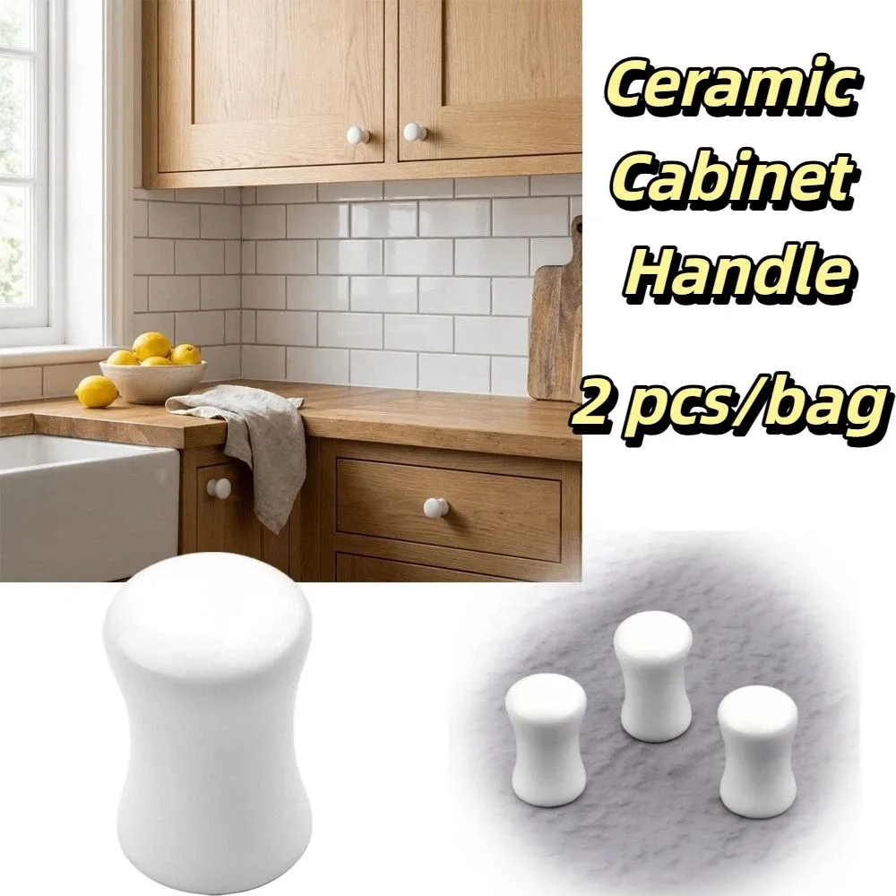 2pcs/bag White Ceramic Ceramic Cabinet Pulls Simple Design Elegant Design Round Cabinet Knobs Smooth Ceramic
