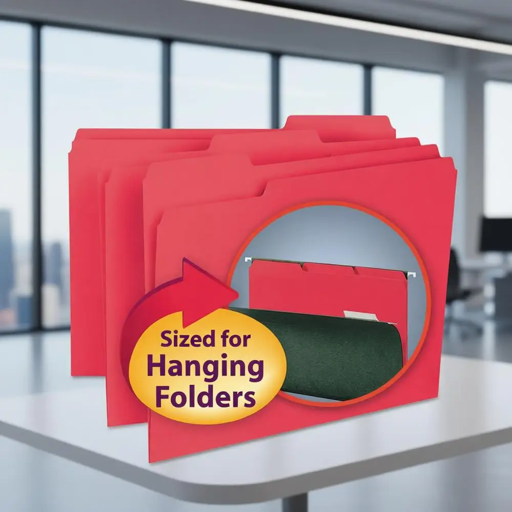 

Expandable File Folders, Letter Size, Red, 100 Pack, 1/3-Cut Tab, for Filing Cabinets