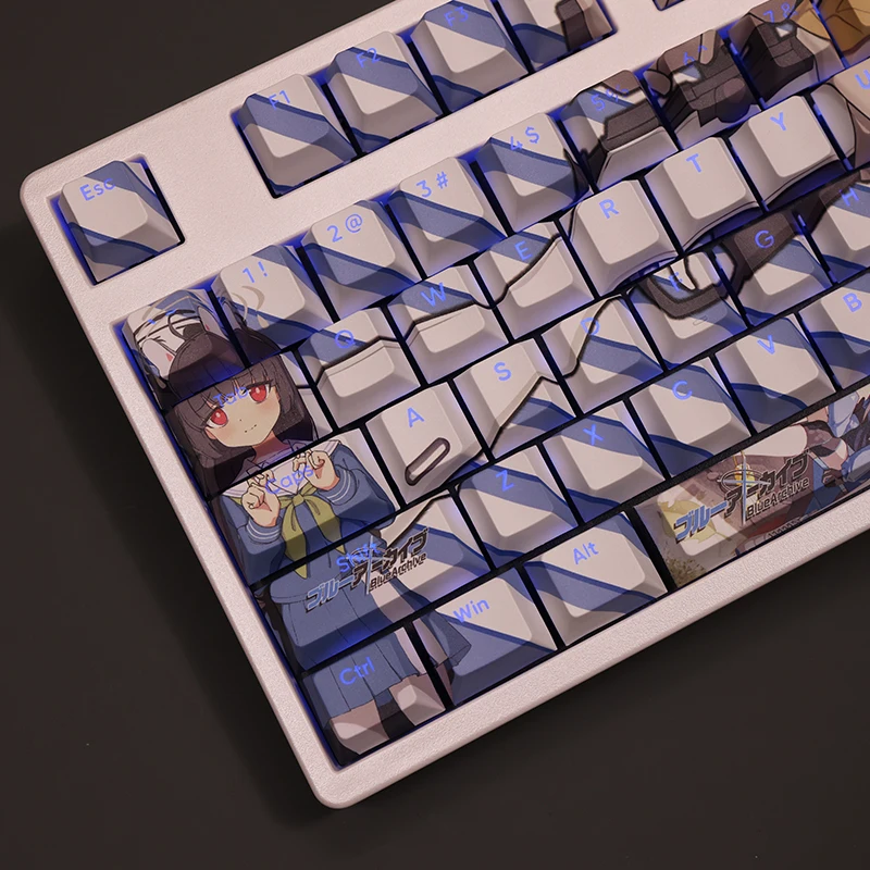 108 Keys/Set Blue Archive Kasumizawa Miyu Cute Girl PBT Cherry Profile Keycaps for MX Switch for Mechanical Keyboard Game Gift