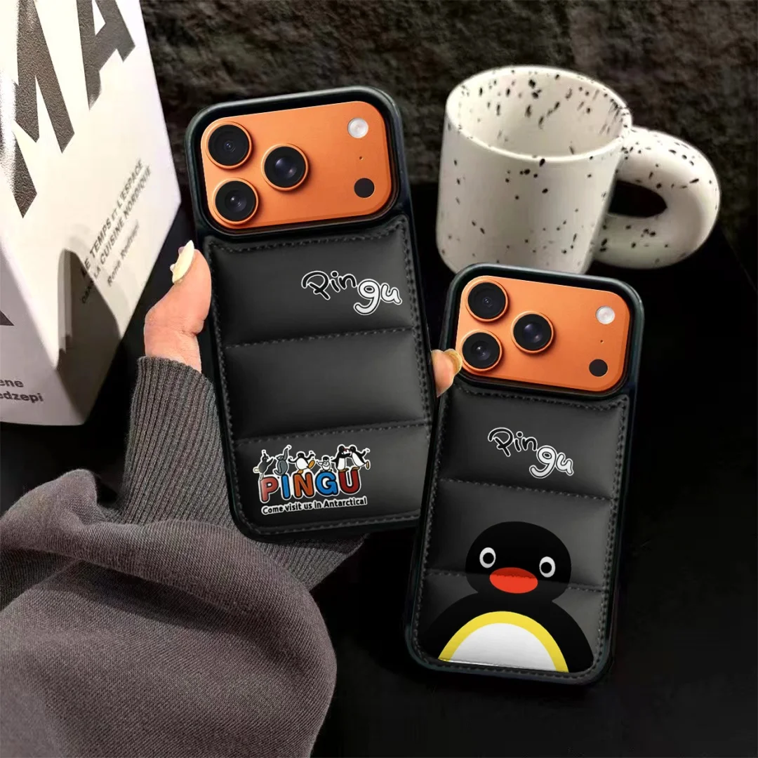 

Funny Cartoon Penguin Phone Case For iPhone 11 12 13 15 14 16 17 Pro Max XS XR X 7 8 16 Plus 17Air Down jacket anti-fall Cover