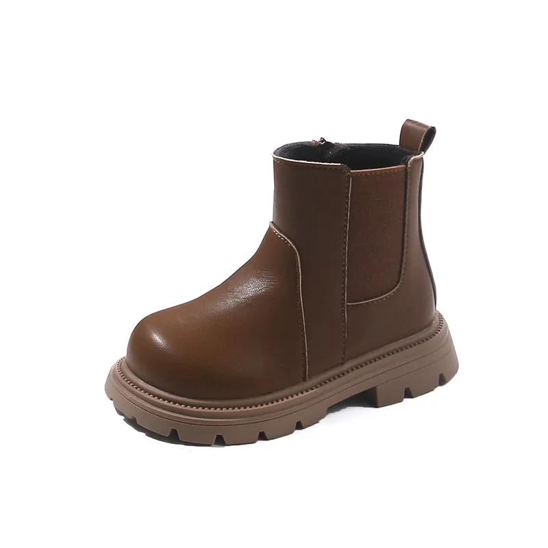 

Autumn Winter Kids Boys Girls Casual Ankle Boots Comfortable Simple Side Zipper Leather Boots Cotton Warm Non-Slip Short Boots