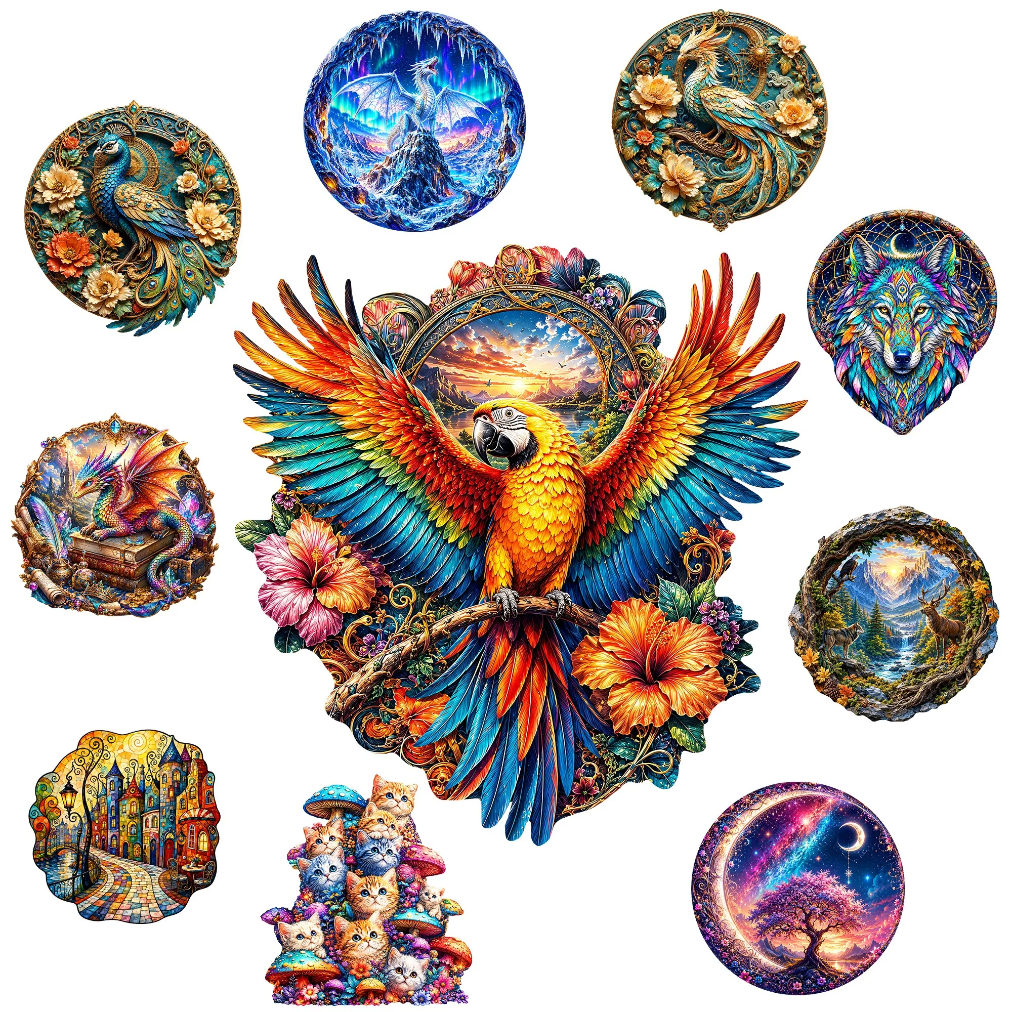 Colorful Phoenix and Fantasy Feathers Wooden Animal Jigsaw Puzzle Gift Toy Brain Teaser Christmas Birthday Holiday Gift
