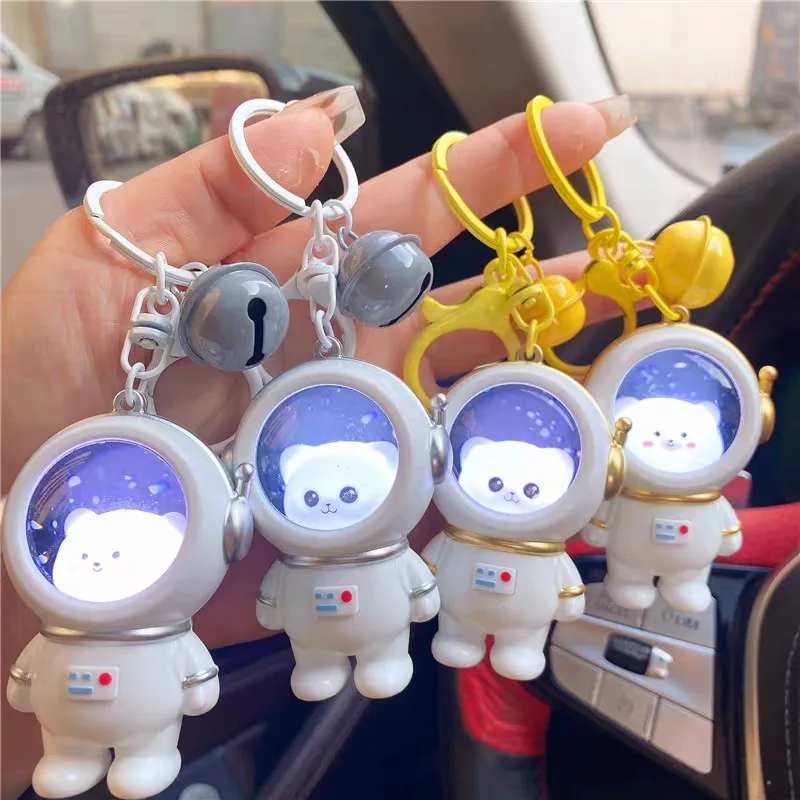 Luminous Spaceman Keychain Cartoon Little Bear Night Light Glowing Keyring Starry Sky Cute Space Astronaut Key Chain Bag Hanging