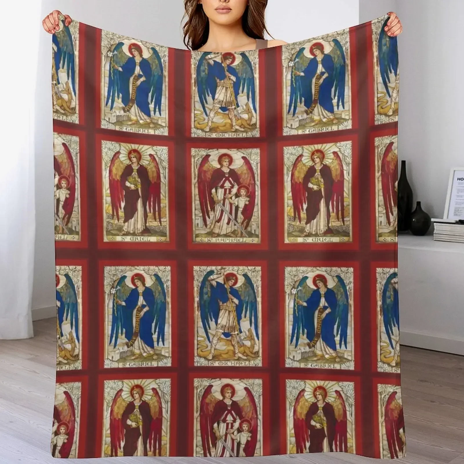 

St MIchael St Gabriel St Raphael and Uriel Archangel Angel Saint Throw Blanket Soft Thermal Large Furrys Blankets